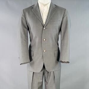 RALPH LAUREN Size 39 Regular Grey Stripe Wool Notch Lapel Suit